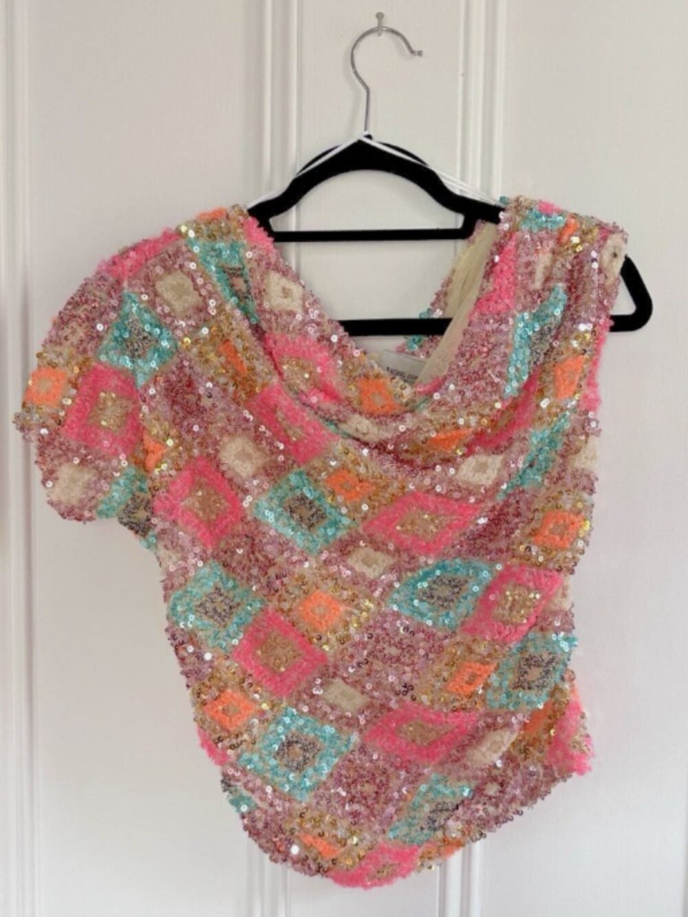 RACHEL COMEY Doria Asymmetrical Sequined Top Pink Multicolor Blouse Size 0